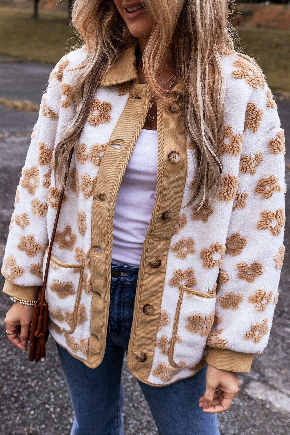 Button Up Flower Fleece Jacket