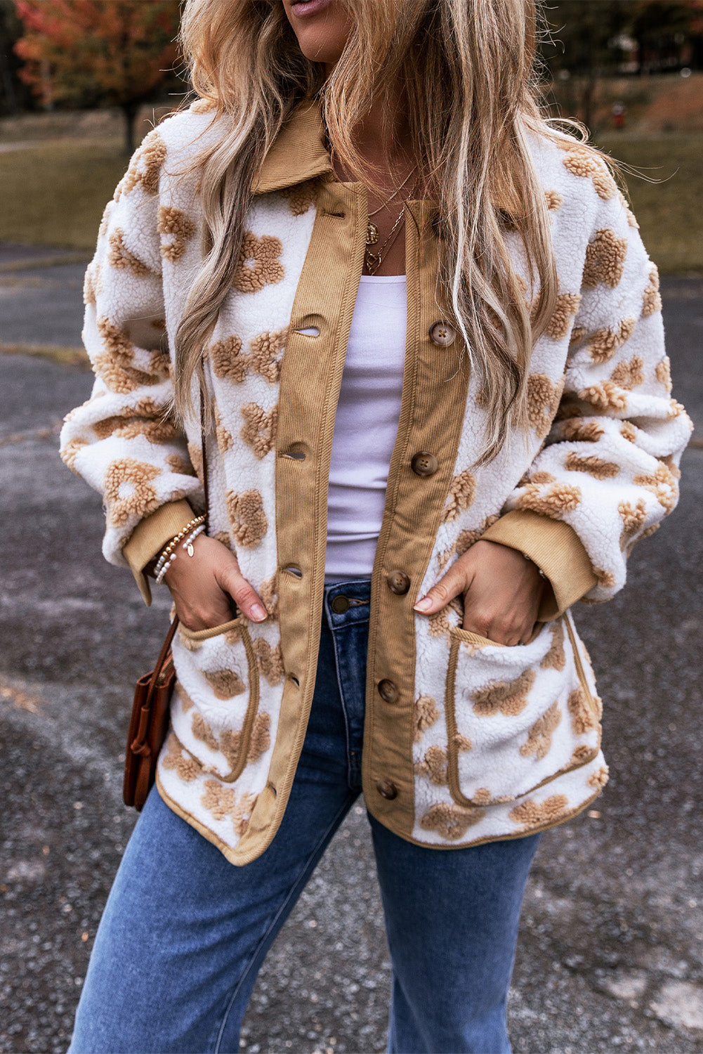 Button Up Flower Fleece Jacket