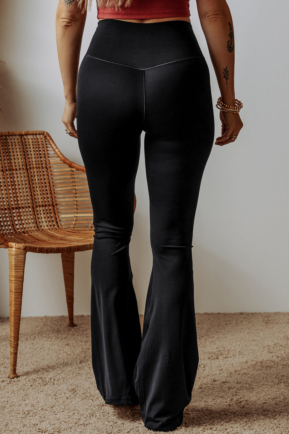Black V Shaped Flared Leggings
