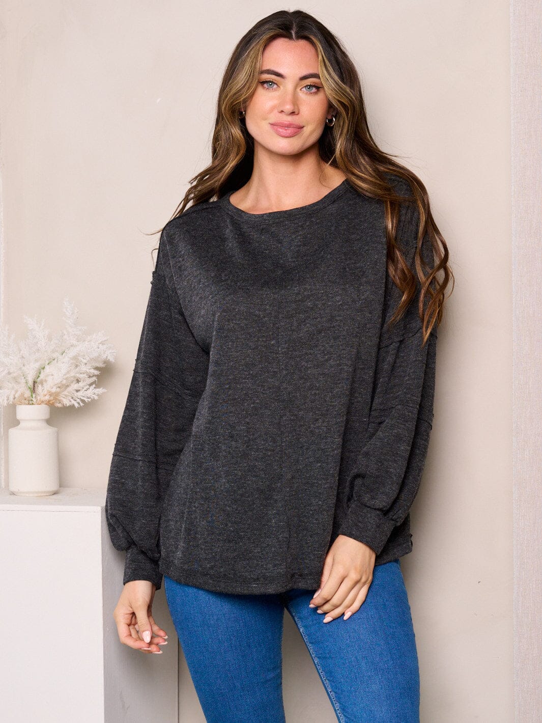 Long Sleeve Charcoal Top