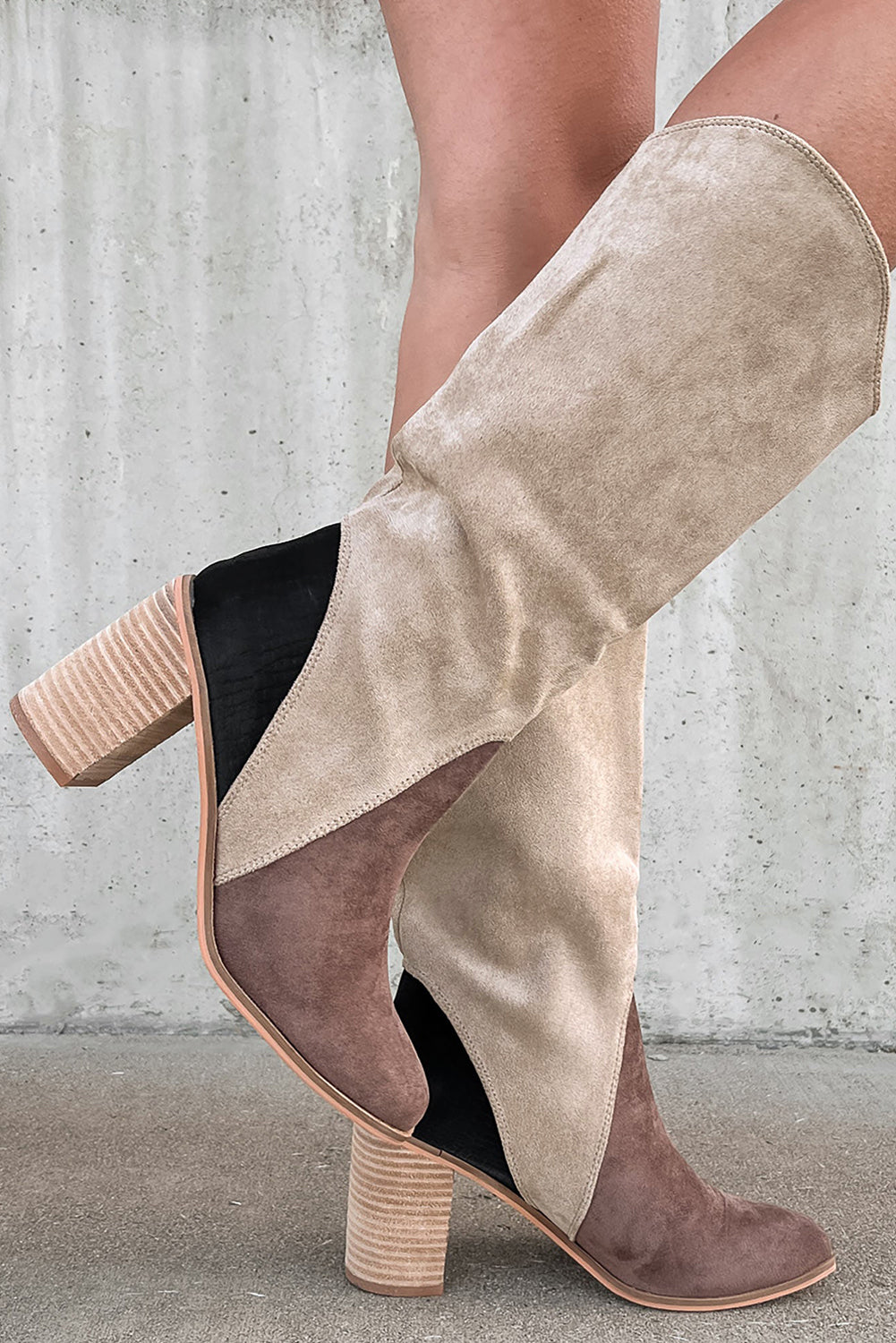 Coffee Suede Calf High Chunky Heel Boot