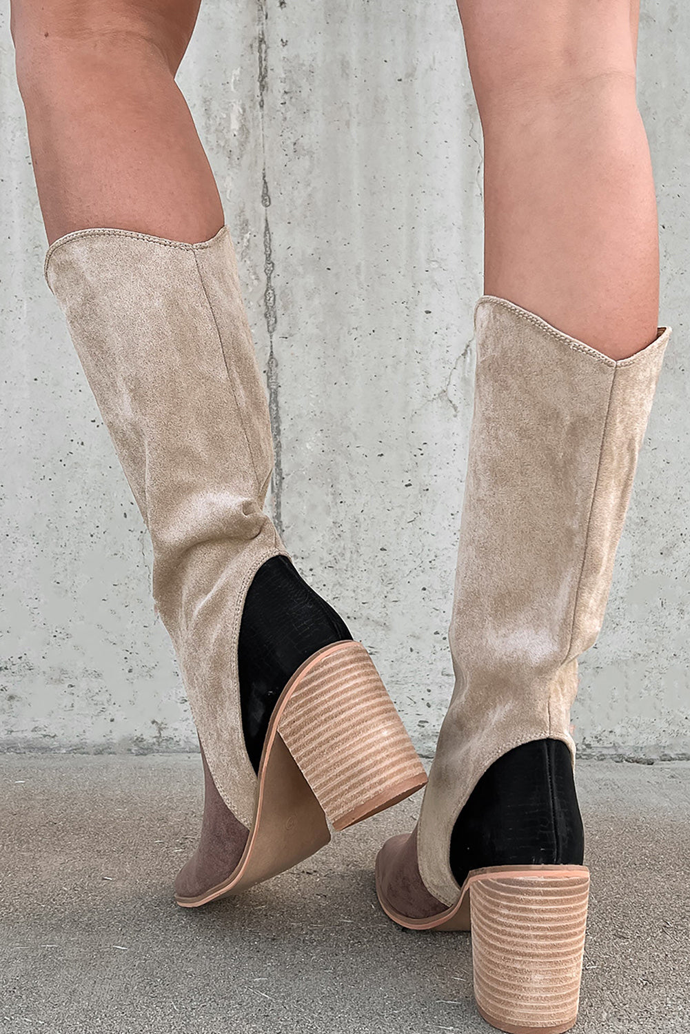 Coffee Suede Calf High Chunky Heel Boot