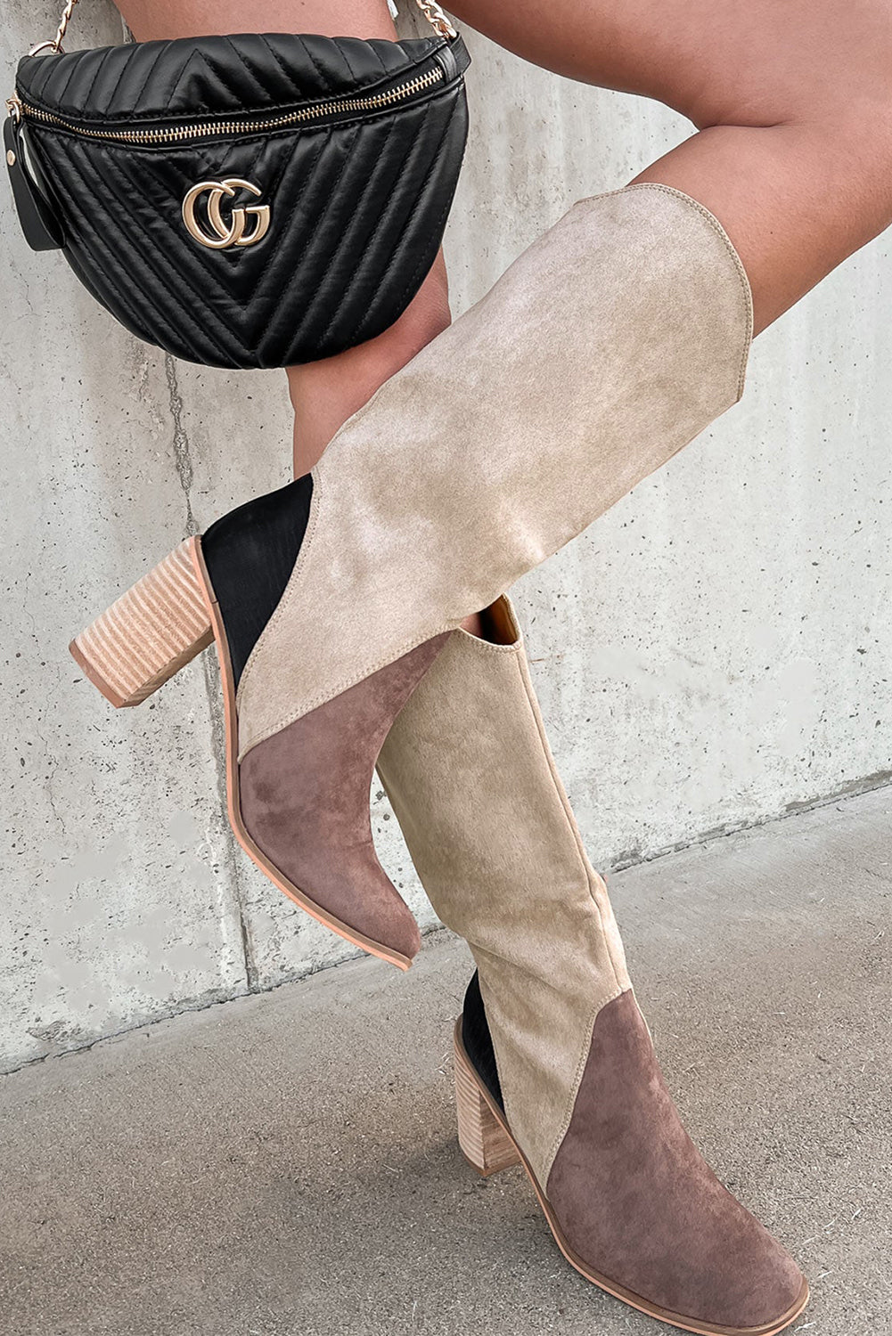 Coffee Suede Calf High Chunky Heel Boot