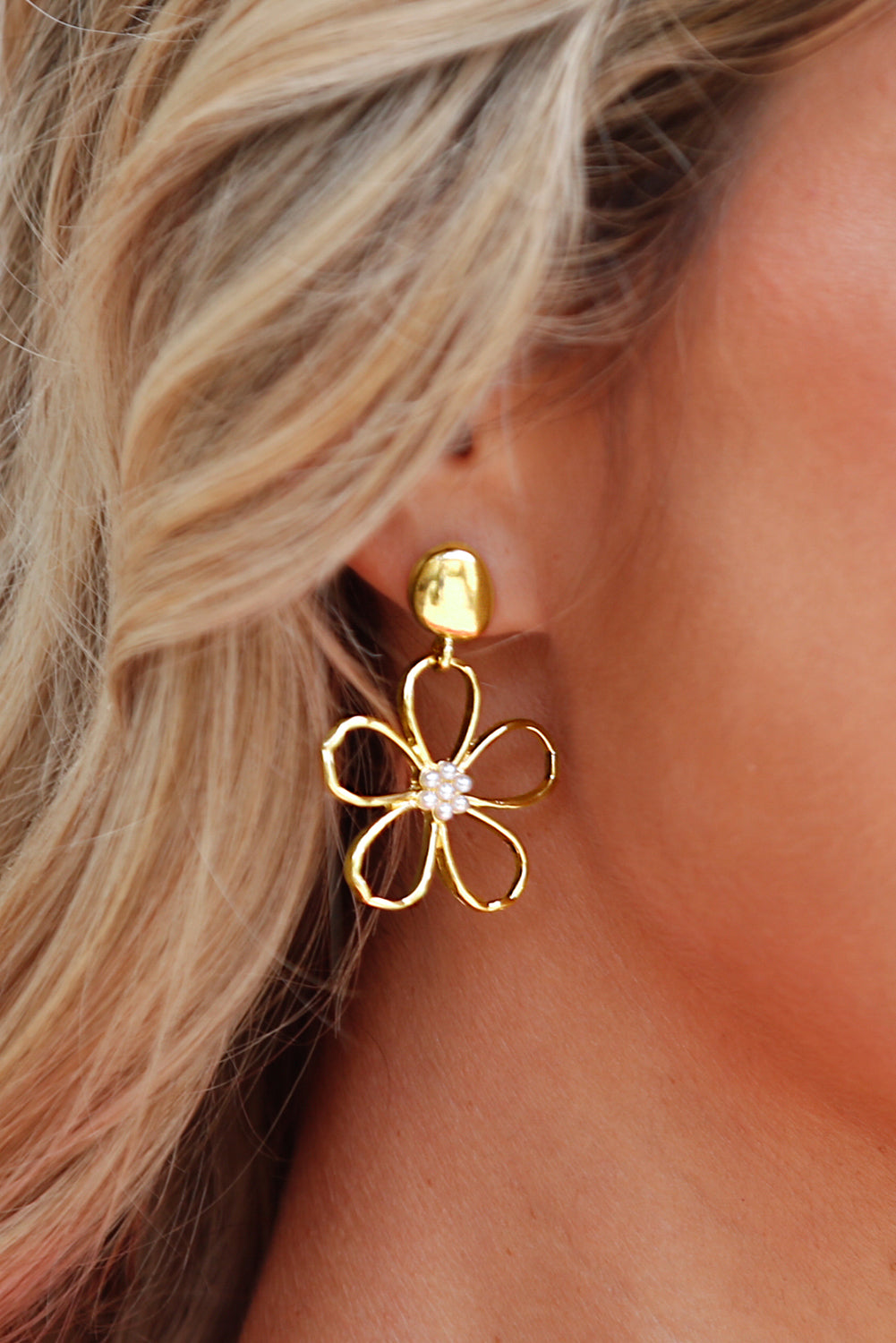 Gold Flower Pearl Earrings