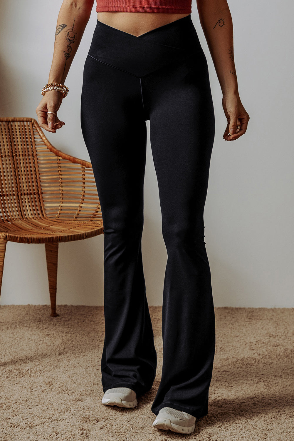 Black V Shaped Flared Leggings