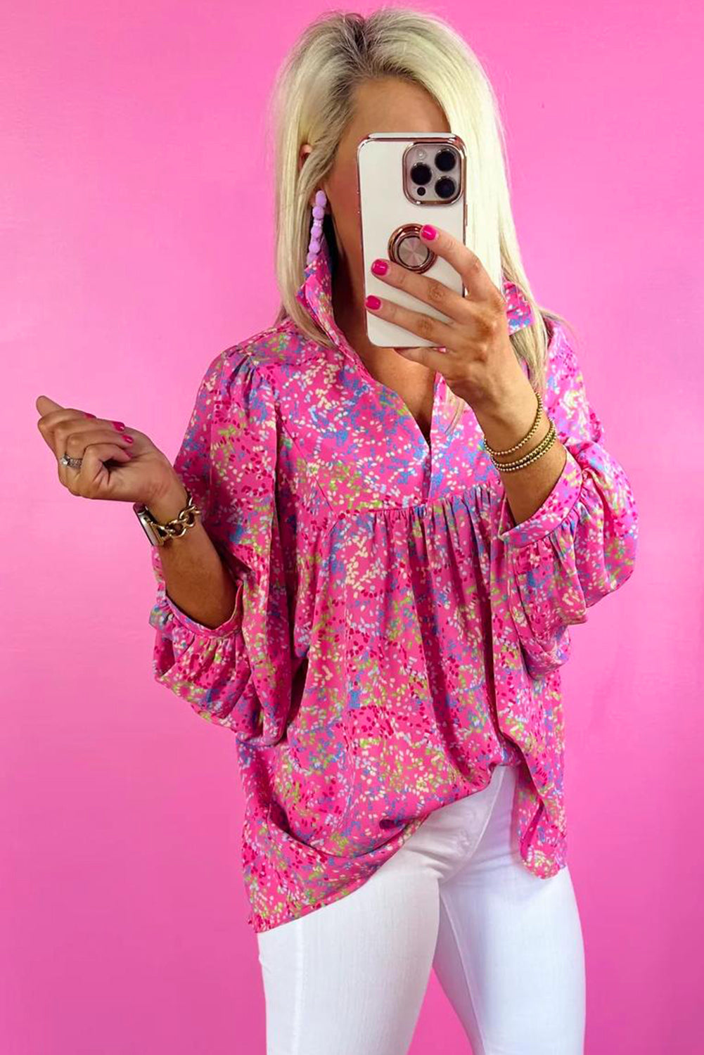Pink V Neck Babydoll Blouse