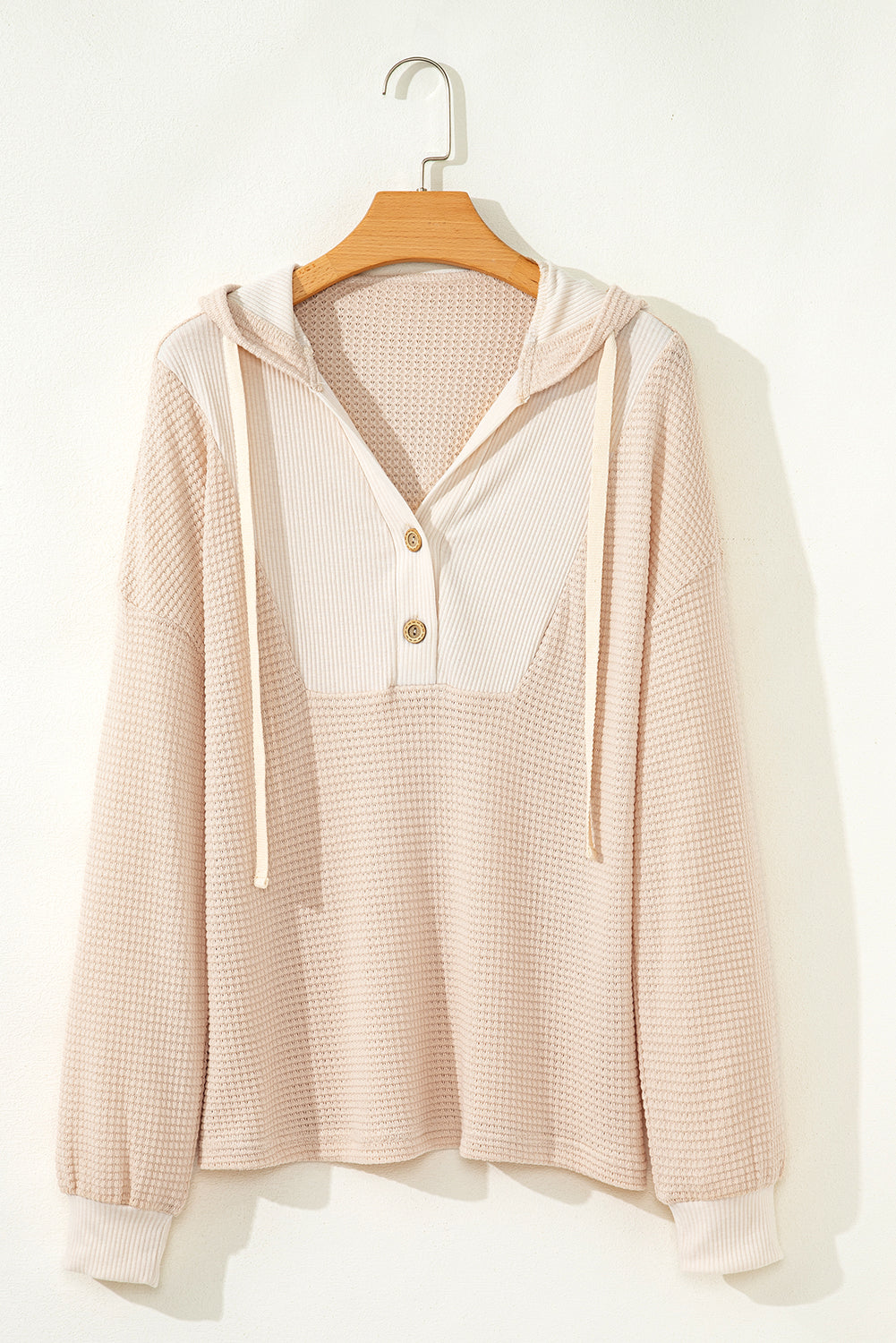 Hooded Oatmeal Waffle Long Sleeve Top