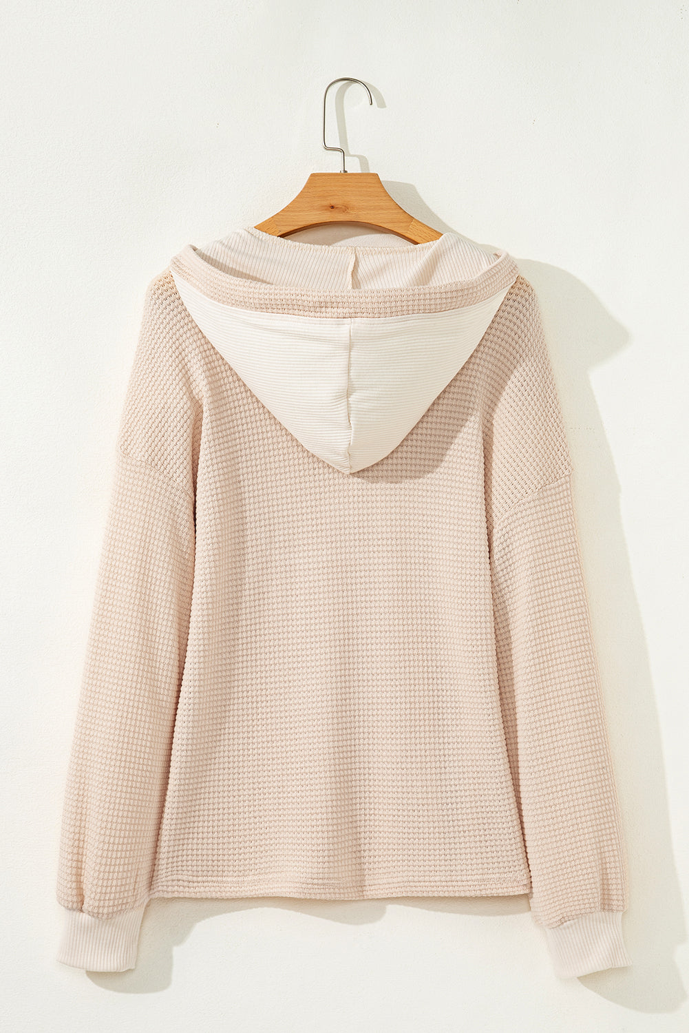 Hooded Oatmeal Waffle Long Sleeve Top